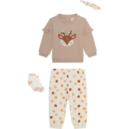 PL Baby by Petit Lem Appliqué Ruffle Sweatshirt, Joggers, Socks & Headband Set | Nordstromrack