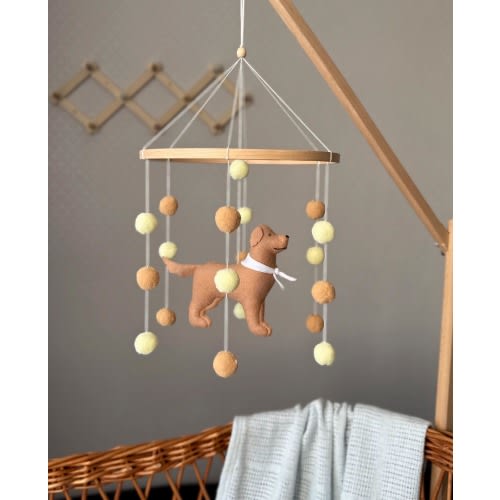 Dog mobile for nursery, Labrador, golden retriever dog baby mobile, gender neutral mobile, Puppy cot mobile felt, Felt ball mobile crib,