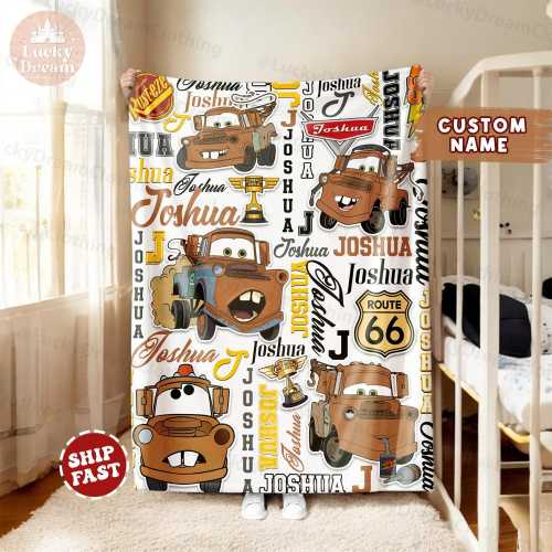 Personalized Disney Cars Blanket, Custom Name Cars Blanket,  Tow Mater Blanket, Cars Birthday Gifts Blanket for Boys