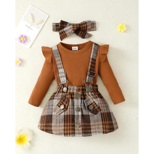 Newborn Infant Baby Girl Dress Clothes Winter Outfits Top Romper Overalls Dresses Suspender Skirt Set for Girls