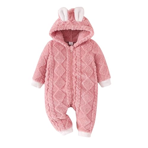 allshope Newborn Fluffy Baby Girl Winter Romper Solid Plush Hooded Long Sleeve Jumpsuit Bodysuit Infant Fall Clothes
