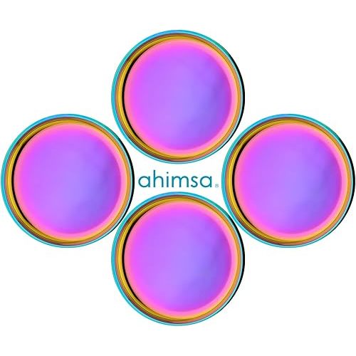 Ahimsa Purposeful Plates | Stainless Steel Plates for Kids | Toddler Plates | Dinner Plates | 100% BPA Free & Dishwasher Safe | Rainbow Plates (Pack of 4)