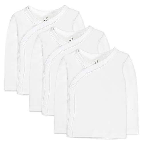 HonestBaby 3-pack Long Sleeve Side-snap Kimono Tops 100% Organic Cotton for Newborn Baby for Infant Boys, Girls, Unisex