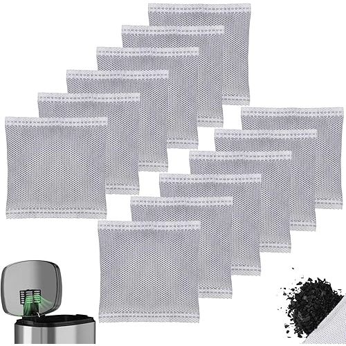 12PCS Activated Charcoal Odor Absorber, Trash Cans Natural Freshest Bamboo Charcoal Bags Compatible with 2.5 Gallon iTouchles Trash Bins, Purifying Bag for Diaper Pail Deodorizer Replacement
