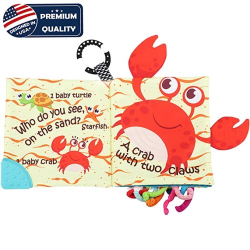 Fish Baby Books Toys, Touch and Feel Cloth Soft Crinkle Books for Babies,Toddlers,Infants,Kids Activity Early Education Toy, Shark Tails Teething Toys Teether Ring, Baby Book Octopus, Ocean Sea Animal
