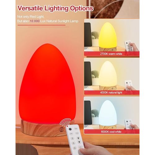 Red Light Night Light Lamp for Sleep, Red Nightlight Desk Lamp with 670nm Wavelength Multi-Color and Brightness Options Remote Control USB Charging Elegant Design