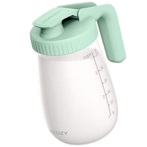 Momcozy Breast Milk Pitcher, Resistant to Heat and Cold Abrupt Temp Swings, No Leak Glass Breast Milk Fridge Storage Container with Wide Mouth, Fast Baby Formula Maker, Green