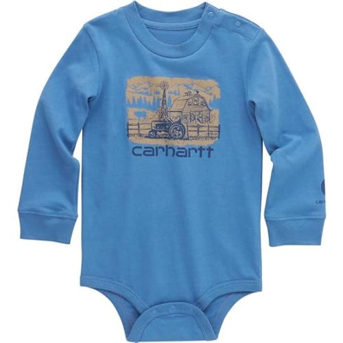 Carhartt Kid's CA6560 Long-Sleeve Farm Bodysuit - Boys - 12 Months - Coronet Blue