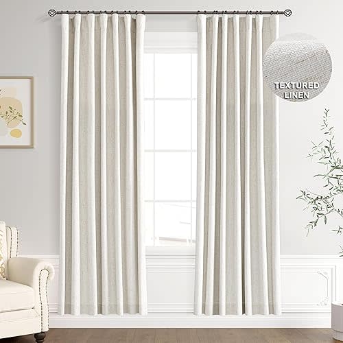 Joywell 100% Blackout Linen Curtains 72 Inches Long 6 FT Length, Rod Pocket/Back Tab/Hook Belt/Clip Rings, Thermal Insulated Drapes Curtains for Bedroom Living Room (2 Panels,52 x 72,Natural Beige)