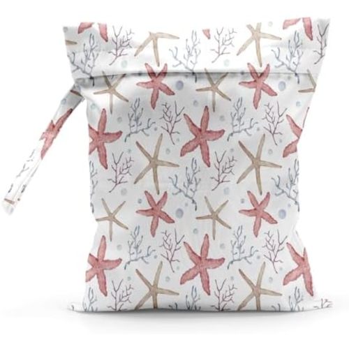 Wet Bag Waterproof Reusable Wet Dry Bag for Beach, Travel, Pool, Gym Bag for Swimsuits, Wet Clothes, Cloth Diapers, Washable Wet Bags for Baby, Coastal Ocean Starfish Coral Reef Decor Starfish Decor