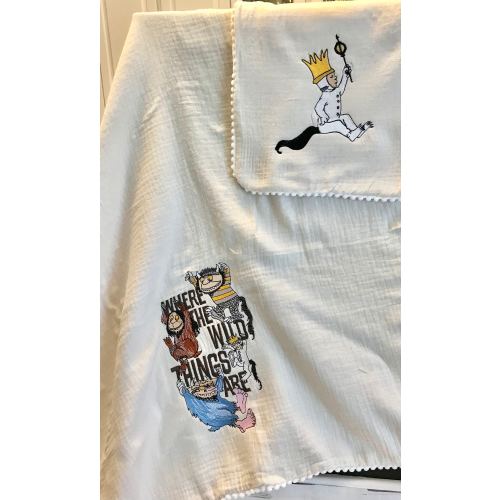 Wild Things Muslin Baby Blanket & Burp Cloth Set, Embroidered