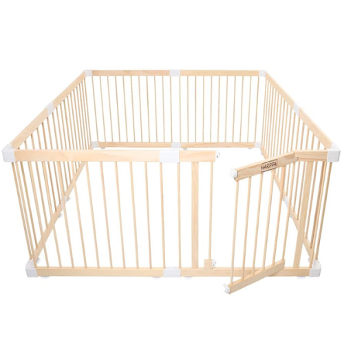 HARPPA Wooden Baby Gate Playpen | Non-Toxic Foldable DIY Adjustable Play Yard for Infants & Toddlers – Natural Finish Baby Fence for Small & Large Spaces