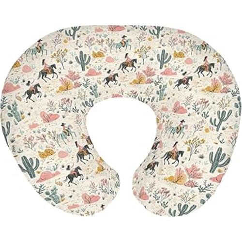 Vintage Western Cowgirl Baby Nursing Pillow Covers for Boy Girl Retro Cowgirl Horse Cactus Nursery Feeding Pillowcase for Breastfeeding Pillows Wild Desert Soft Stretchy Slipcover for Newborn Infant