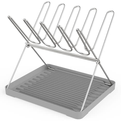 Solvrix Bottle Drying Rack, Stainless Steel Foldable Water Bottle Drying Rack Organizer with Drain Tray for Baby Bottles, Cups, Mugs and Glass, Baby Bottles Dryer Countertop, Stainless Steel