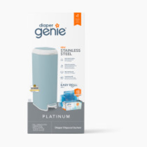 Diaper Genie Platinum Stainless Steel Diaper Pail with Easy Roll Refill Bags - Glacial Blue, Unscented