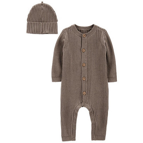 Baby Boys and Baby Girls Sweater Jumpsuit and Cap, 2 Piece Set