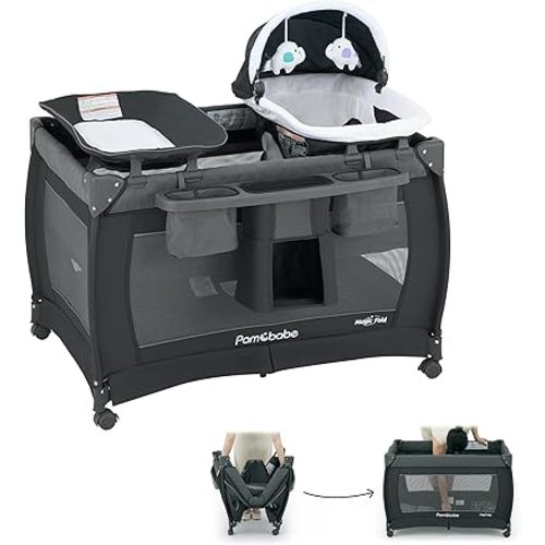 Pamo Babe Playard Magic Fold Playpen Foldable Playard for Baby Portable Crib with Diaper Changer