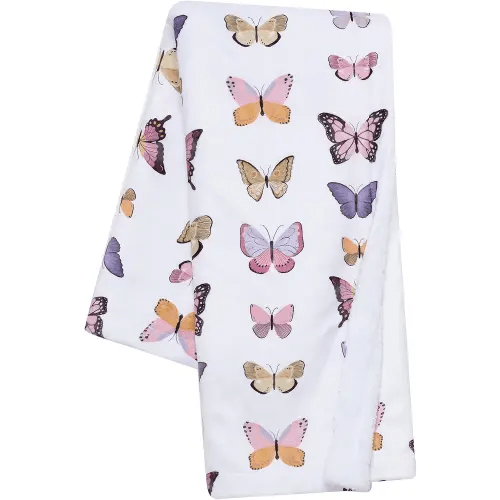 Lambs & Ivy Butterfly Dreams Ultra-Soft Fleece/Faux Shearling Baby Blanket