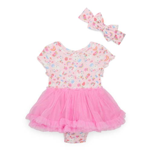Hello Kitty Baby Girl Allover Print Tutu Dress with Matching Bow Headband, Sizes 0/3M-24M