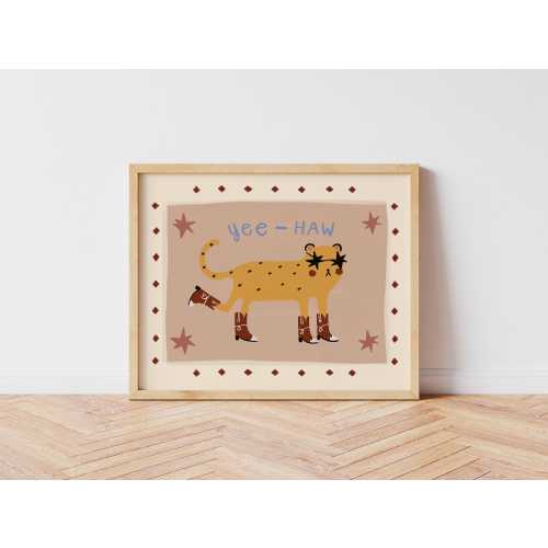Cowboy Cheetah, Eclectic Illustration Art, Bedroom Art, Animal Illustration, Nursery Wall Art, Eclectic Nursery, Kids Room, UNFRAMED