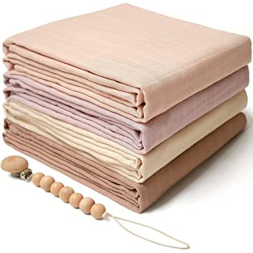 Moonkie Muslin Swaddle Blanket, Essentials Baby Receiving Blanket for Girls and Boys, Infant Wearable Swaddling Set, 47 x 47 inches, 4 Pack