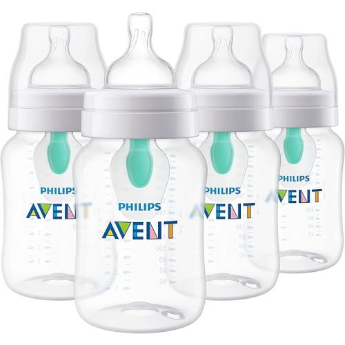 Philips Avent Anti-Colic Bottle with AirFree Vent, 4oz, with Flow 1 Nipples, 0m+, 4pk, Clear, SCY701/04