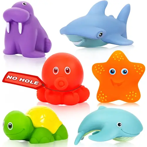 Mold Free Baby Bath Toys for Kids Ages 1-3,No Hole Ocean Animal Bathtub Toys for Infant 6-12-18 Months, Tub Toys Toddlers 2-4 Year Old Boys Girls(6 Pcs with Storage Bag)