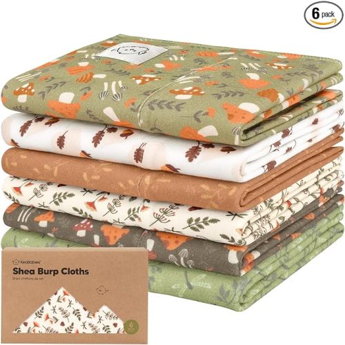 Organic Burp Cloths Baby Boy, Girl - 6-Pack Large Cotton Burping Cloths for Babies, Spit Up Rags, Super Absorbent, Ultra Soft Newborn Rag, Gender Neutral, Machine Washable, Durable (Fall Spores)