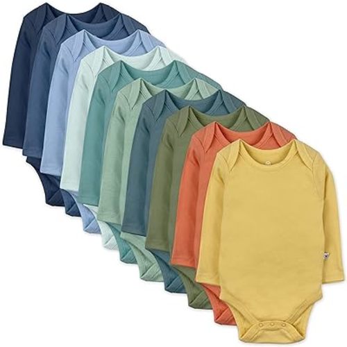 HonestBaby 10-Pack Long Sleeve Bodysuits One-piece 100% Organic Cotton for Infant Baby Boys, Girls, Unisex