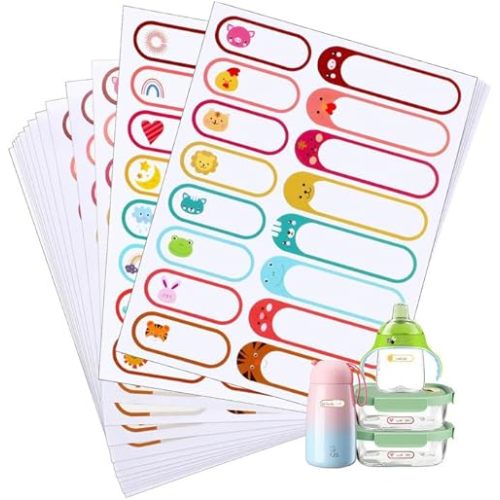 WSICSE 480 Pcs Baby Bottle Labels for Daycare,Waterproof Name Labels for Daycare,Self-Laminating Labels for Kids Stuff Daycare,Bottle Labels Daycare Essentials（Animal&Weather）, Weather&animal