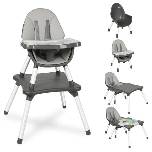 Baby Highchair,6 in 1 High Chairs for Babies and Toddler Baby Feeding Chair Coverts to HighChair for Babies, Kids Learning Table,Building Block Table,Kids Stool Removable Tray & Safety Harness(Gray)