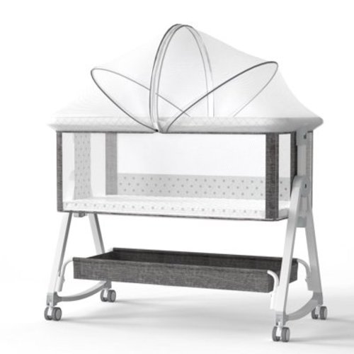 G TALECO GEAR Baby Bassinet Bedside Sleeper, 3 in 1 Baby Crib with Mosquito Net, Adjustable Height Baby Bed with Wheels, Gray