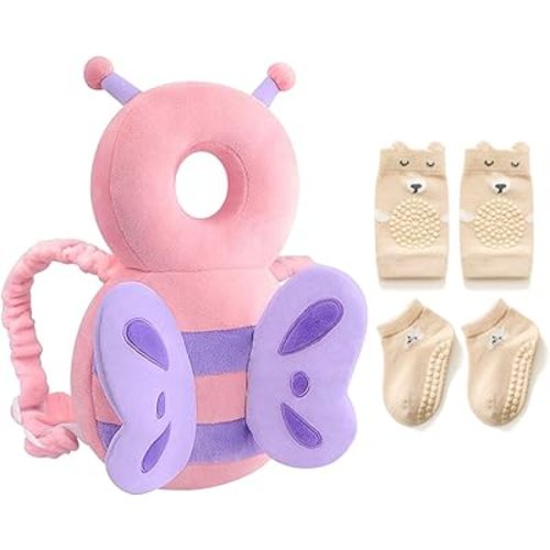 Baby Toddler Head Protector, Baby Head Protection Backpack, Adjustable, Lightweight and Breathable, Pink Butterfly