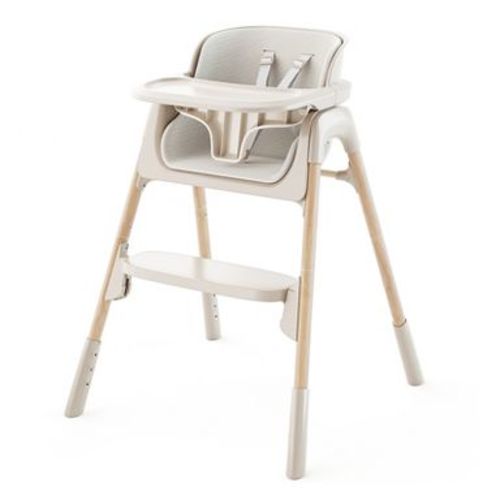 AmourLil 4-in-1 Convertible High Chair for Babies & Toddlers, Adjustable Height with Dishwasher-Safe Tray, Easy-Clean Design, Beige