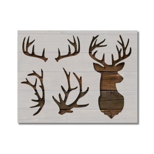 Deer Antlers Mount Wall Stencil Template Reusable 8.5 x 11 for Painting on Walls, Wood, Etc. By Stencilville