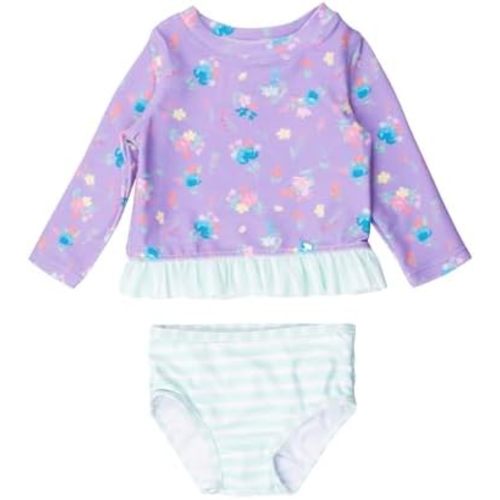 RuffleButts Baby/Toddler Girls Long Sleeve Rash Guard UPF50+ Sun Protected Bikini Swimsuit