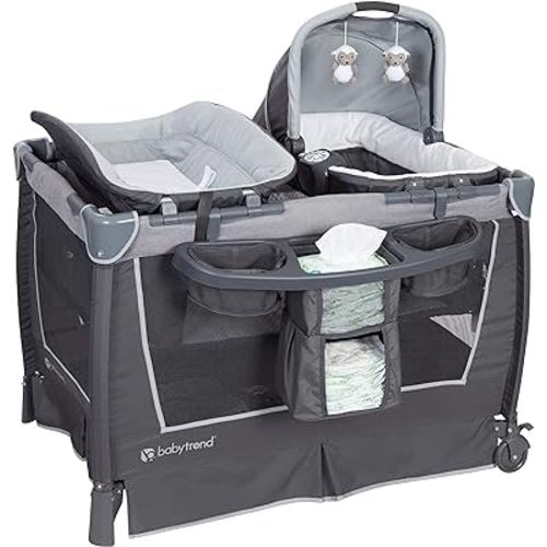 Baby Trend Nursery Center Travel Crib with Removable Rock-A-Bye Bassinet, Changing Table, Organizer, and Electronic Music Center and Nightlight, Robin