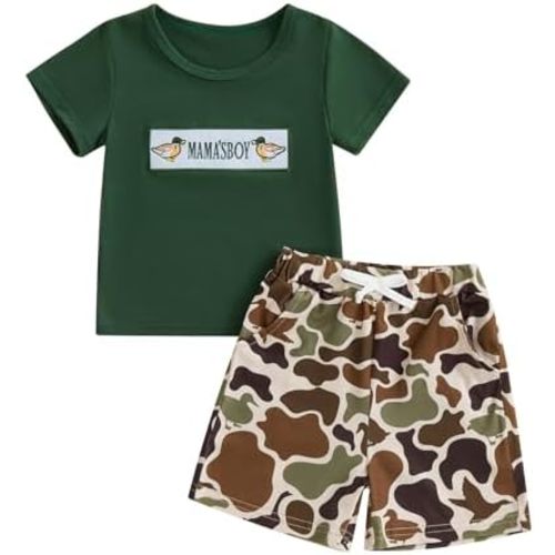 ZAXARRA Toddler Baby Boy Clothes Short Sleeve Hunting Duck T-shirt Camouflage Shorts Set Kids Summer Casual Outfit 0-4T