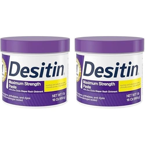 Desitin Maximum Strength Baby Diaper Rash Cream with 40% Zinc Oxide for Treatment, Relief & Prevention, Hypoallergenic, Phthalate- & Paraben-Free Paste, 16 oz (Pack of 2)