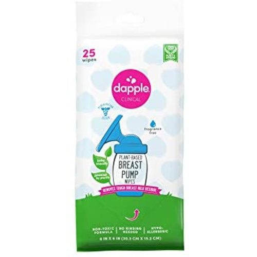 Dapple Baby Breast Pump Cleaner Wipes, Plant-Based, Fragrance Free, 25 Count, Hypoallergenic, Great for Cleaning Breast Pump Parts, White