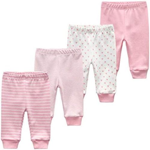 Unisex Baby Cotton 4-Pack Pants Embroidery Pringting Casual Leggings 0-24 Months for Boys and Girls