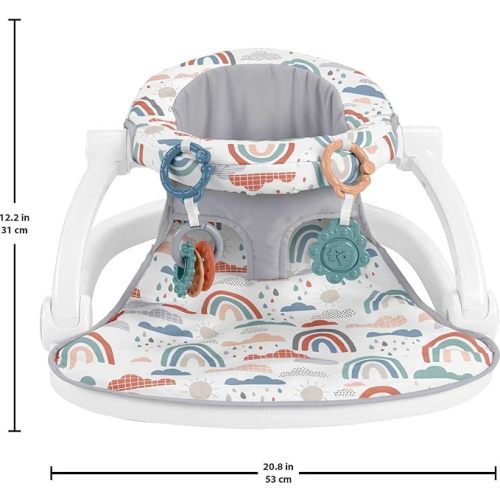 Fisher-Price Portable Baby Chair Sit-Me-Up Floor Seat with Developmental Toys & Machine Washable Seat Pad, Rainbow Showers