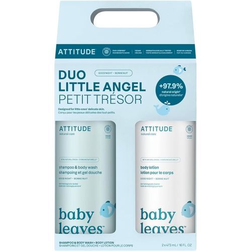 ATTITUDE Baby 2-in-1 Shampoo & Body Wash and Baby Lotion Set, EWG Verified, Dermatologically Tested Soap and Moisturizing Cream, Vegan, Good Night, 16 Fl Oz each