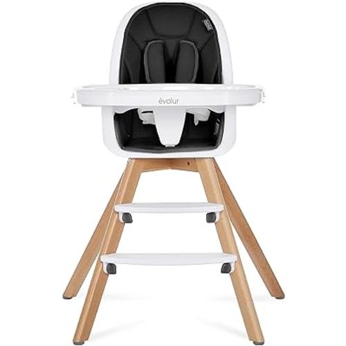 Evolur Zoodle 2 in 1 Baby High Chair in Black, Easy to Clean, Adjustable and Removable Tray, Compact and Portable Convertible High Chair for Babies and Toddlers