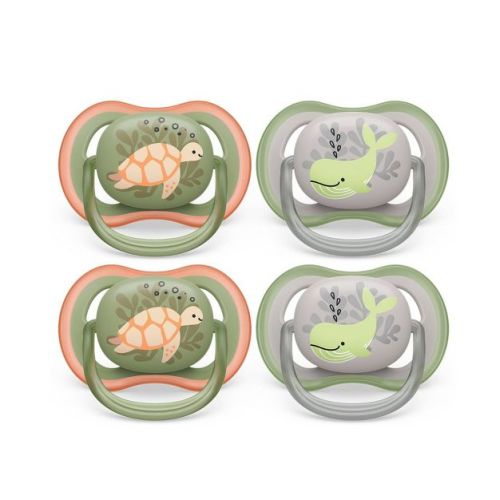 Avent Philips Ultra Air Pacifier 6-18 Months - Orange Turtle/Green Whale - 4pk