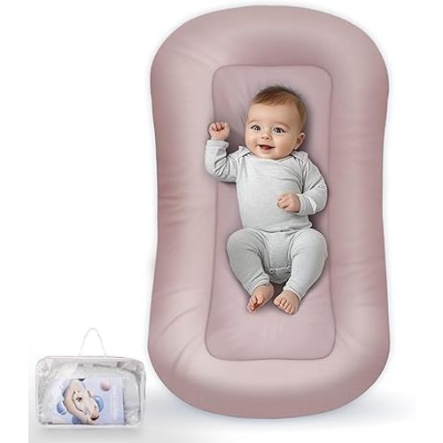 Baby Lounger - Baby Lounger Pillow for Newborn, 0-24 Months, Infant Lounger for Home and Travel, Soft Cotton, Co Sleeping Baby Nest, Newborn Babies Essentials Gifts, Pink