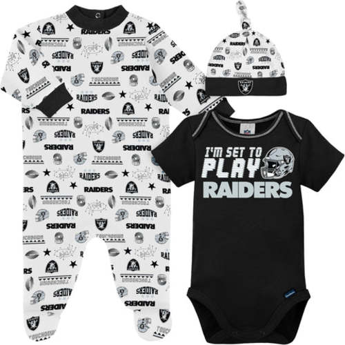 3-Piece Baby Boys Las Vegas Raiders Bodysuit, Sleep &#39;N Play, and Cap Set