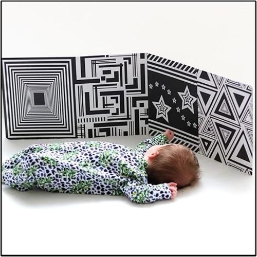 Black and White High Contrast Baby Sensory Fold Out Board, Baby Sensory Board is Made from Premium Quality Card Stocks for Newborn Babies