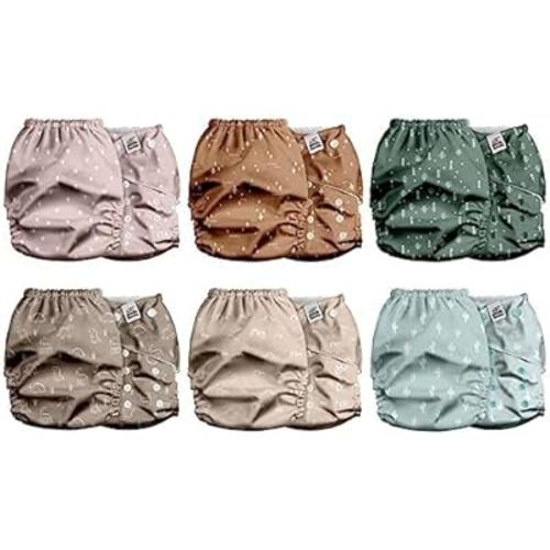 Mama Koala 2.0 Cloth Diapers for Babies with AWJ Lining, 6 Pack with 6 Bamboo Cloth Diaper Inserts - Reusable and Washable Pocket Diapers(Simply Neutrals)