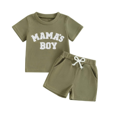 Kupretty Toddler Baby Boy Summer Clothes Embroiderey Waffle Knit Short Sleeve T-Shirt Tees + Casual Shorts Cute Clothing Set